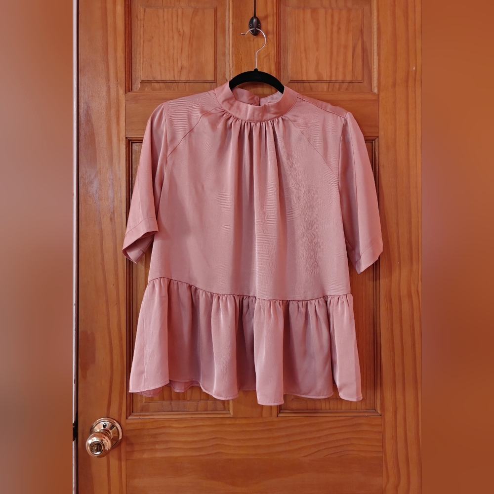Asos Design Dusty Pink Peplum Tiered Top Blouse Size 6 Cute